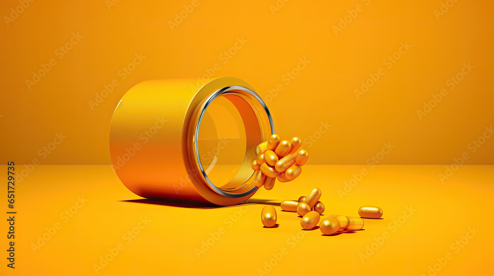 custom made wallpaper toronto digitalMedicine yellow bottle with pill spilling depicting addiction risks, AI Generated