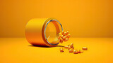 Medicine yellow bottle with pill spilling depicting addiction risks, AI Generated