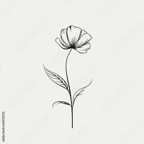 Minimalist flower line art on white background, AI Generated