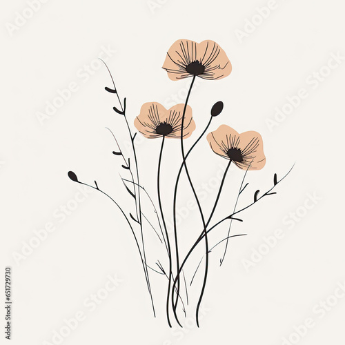 Minimalist flower line art on white background, AI Generated