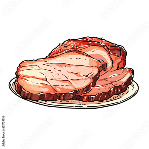 Smoked pork shoulder vector icon in minimalistic, black and red line work, japan web