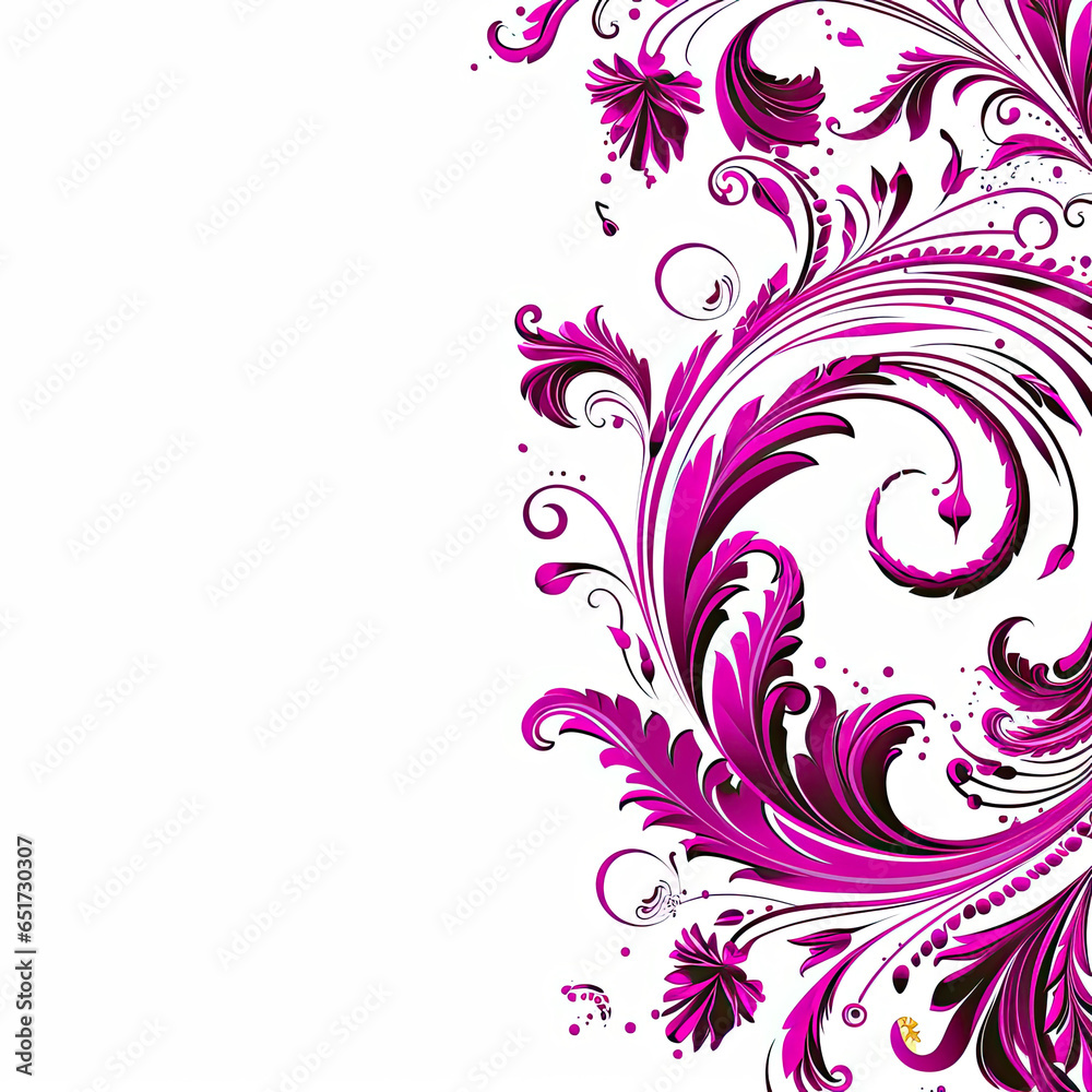 Magenta elaborate filigree corner borders on white Background, AI Generated Magenta elaborate filigree corner borders on white Background, AI Generated