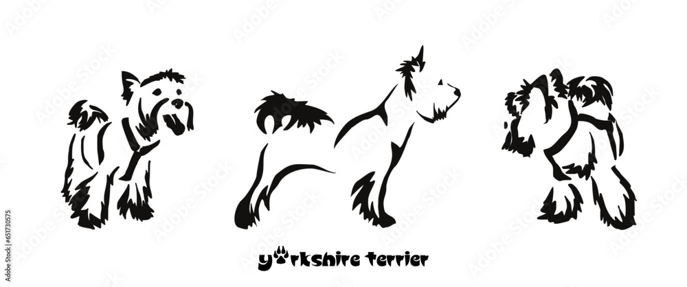 Logo of a small dog breed Yorkshire terrier. Proudly sitting dog. Animal Gestalt Design