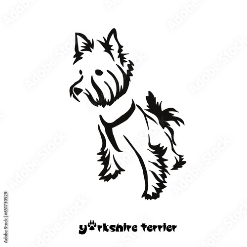 Logo of a small dog breed Yorkshire terrier. Proudly sitting dog. Animal Gestalt Design