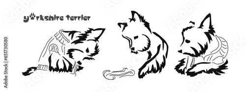 Logo of a small dog breed Yorkshire terrier. A dog chewing on a large bone. Animal Gestalt Design