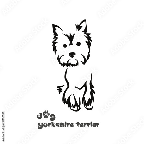 Logo of a small dog breed Yorkshire terrier. Proudly sitting dog. Animal Gestalt Design