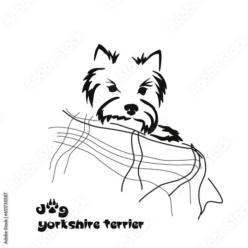 Logo of a small dog breed Yorkshire terrier. Proudly sitting dog. Animal Gestalt Design