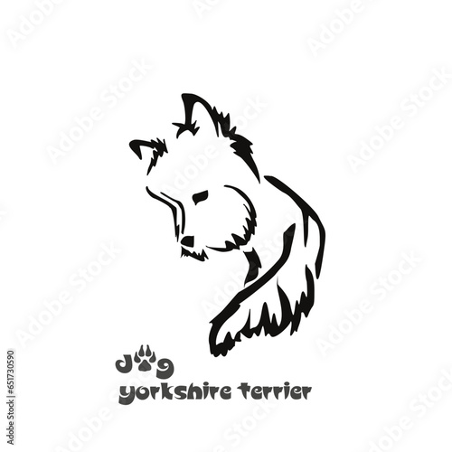 Logo of a small dog breed Yorkshire terrier. Proudly sitting dog. Animal Gestalt Design