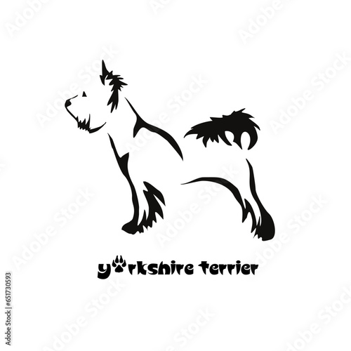 Logo of a small dog breed Yorkshire terrier. Proudly sitting dog. Animal Gestalt Design