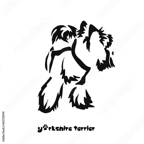 Logo of a small dog breed Yorkshire terrier. Proudly sitting dog. Animal Gestalt Design
