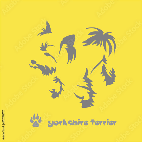 Logo of a small dog breed Yorkshire terrier. Proudly sitting dog. Animal Gestalt Design