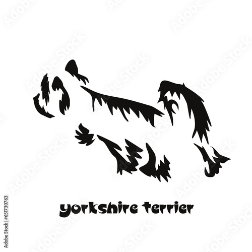 Logo of a small dog breed Yorkshire terrier. Proudly sitting dog. Animal Gestalt Design