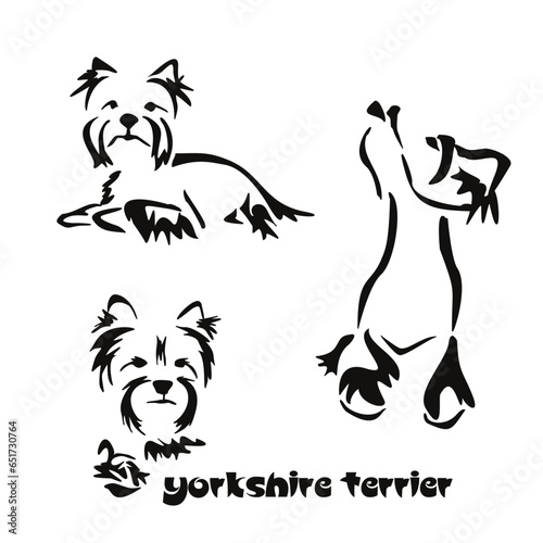 Logo of a small dog breed Yorkshire terrier. Proudly sitting dog. Animal Gestalt Design