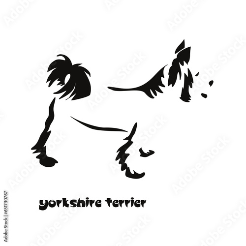 Logo of a small dog breed Yorkshire terrier. Proudly sitting dog. Animal Gestalt Design