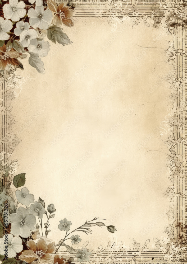 Obraz premium Lace embroidery vintage border background with flowers, Generative AI