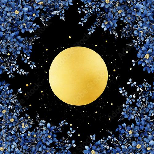 満月と青い植物　ジェネレーティブ AI