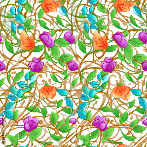 Intricate rose vine pattern with_geometric accent seamless pattern  AI Generated