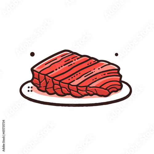 BBQ Brisket vector icon in minimalistic, black and red line work, japan web