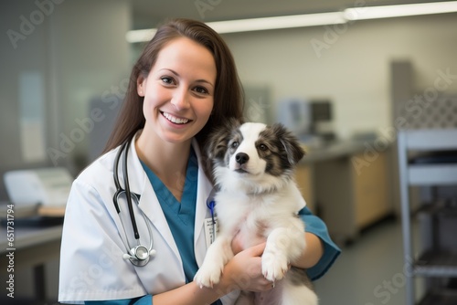 Veterinarian with a little dog
