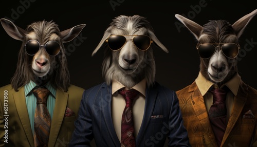 Sheep or llama in fashionable clothes on a clean background. Made in AI