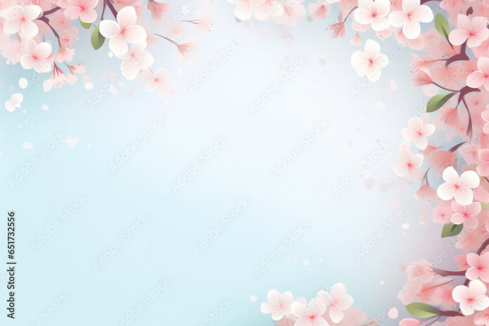 Blue background with sakura with space for text.