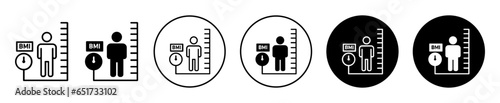 body mass index icon. BMI indicator diagram chart or graph with human symbol set. Body mass index gauge dial pointer to measure fat or obese for fitness and health vector sign. BMI overweight logo
