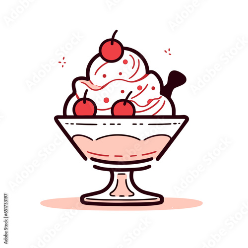 Ice cream bowl vector icon in minimalistic, black and red line work, japan web