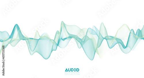 3d audio soundwave. Light green music pulse oscillation. Glowing impulse pattern