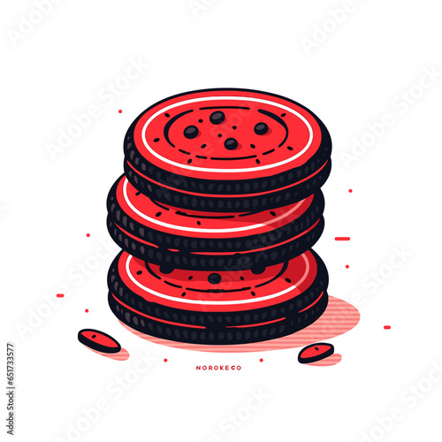 Oreos vector icon in minimalistic, black and red line work, japan web