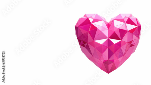 Pink heart on white background with copy space photo