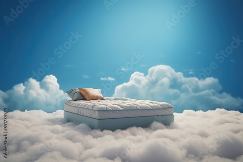 Mattress. Orthopedic mattress in the clouds. White, soft, like a white cloud. Sweet dreams photo