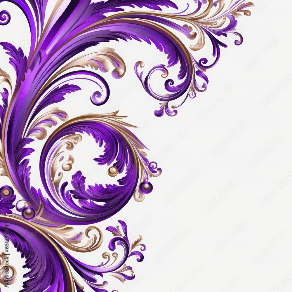 Fototapeta premium Violet elaborate filigree corner borders on white Background, AI Generated