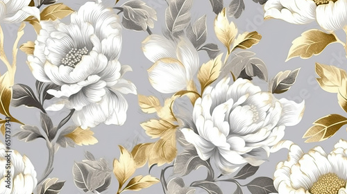 Vintage chinese wallpaper, elegant grey rose flower pattern contemporary ceramics AI Generated © MSHAHID