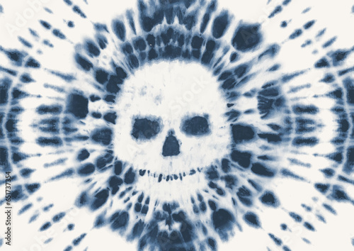 Tie dye shibori skulls pattern. Skull watercolour abstract texture.