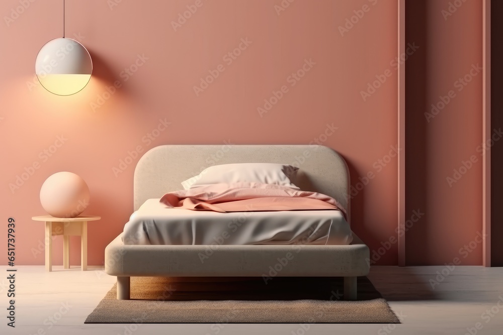 Front view, bed in bedroom Front view, bed in bedroom