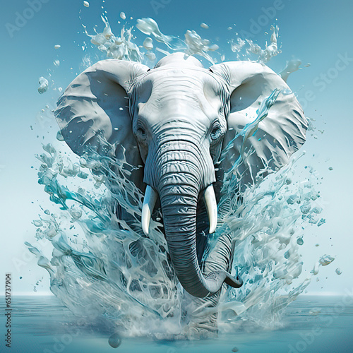 White elephant on water splash illustration.  photo