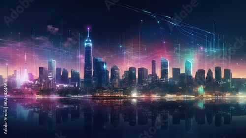Modern smart city network interconnected, AI generated