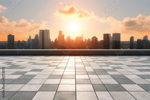 Empty floor in front of city background