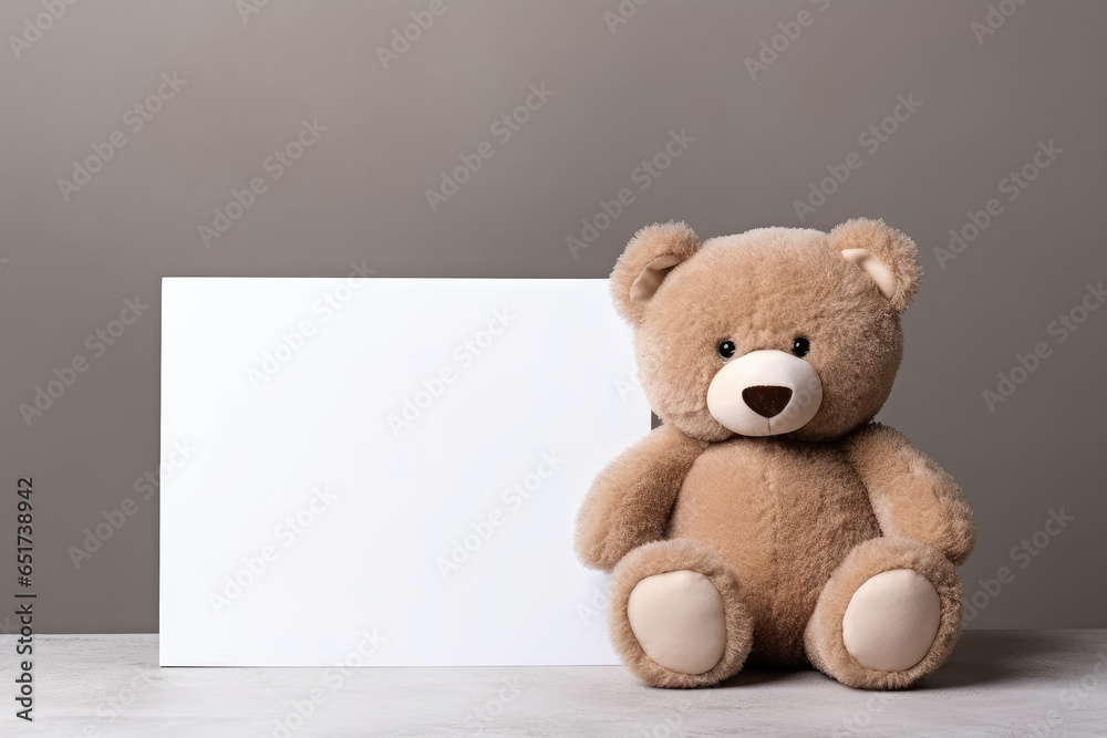 A teddy bear and a blank card for promotion A teddy bear and a blank card for promotion