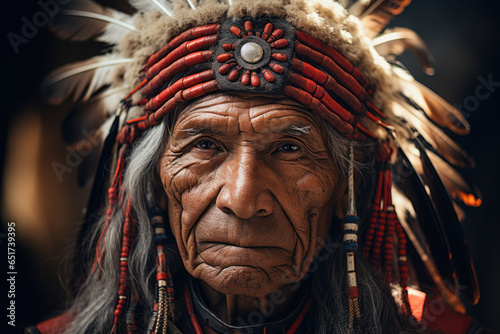 A tribal elder standing in traditional attire, symbolizing the preservation of indigenous cultures. Generative Ai.