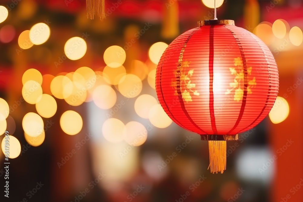 Naklejka premium Festive hanging red lanterns, Chinese festival