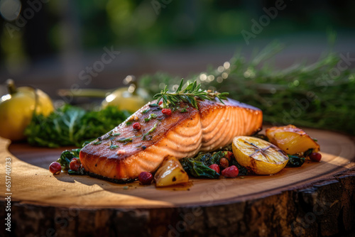 Smokey Grilled Baked salmon with Herbs Generative AI