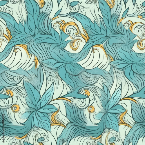 Sharp focused Illustrated floral seamless pattern, AI Generated