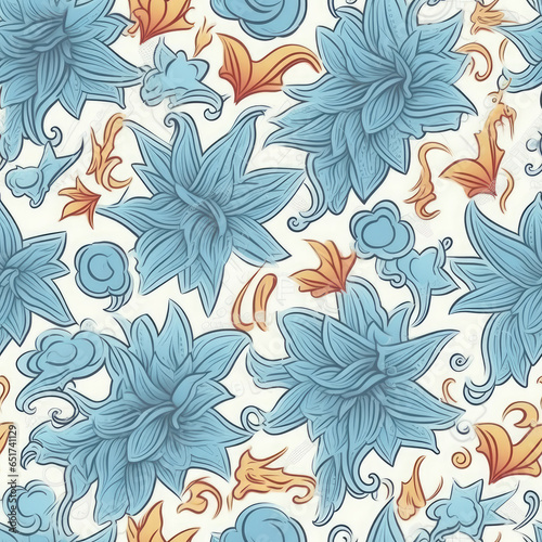 Sharp focused Illustrated floral seamless pattern, AI Generated