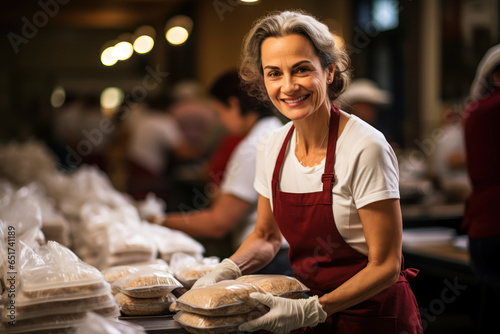 A senior citizen volunteering at a local charity, underscoring the contributions older individuals can make to their communities. Concept of senior volunteerism. Generative Ai.