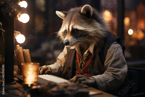A raccoon as a tech-savvy entrepreneur, developing innovative solutions for animal-related challenges. Generative Ai. © Sebastian