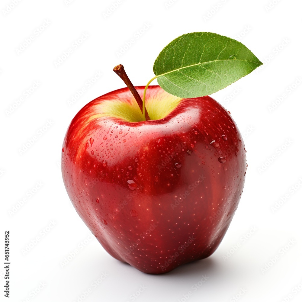 Ripe apple with leaf on a white background | Generative AI Ripe apple with leaf on a white background | Generative AI