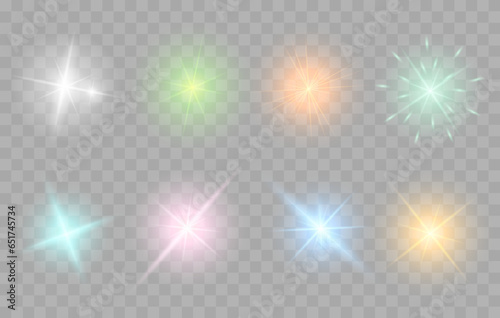 Rainbow crystal reflection effect. Shimmer and shine. Set of vector illustrations