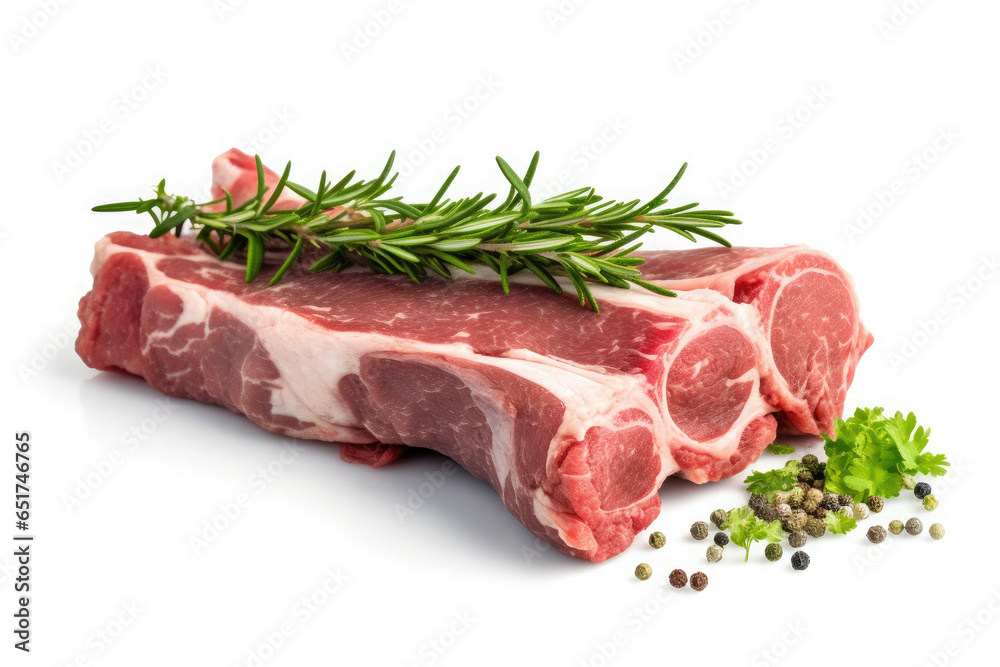 Lamb Ribs meat and herbs isolated on white, Generative AI