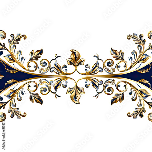 Indigo gold luxury decorative Filigree Elaborate on white Background, AI Generated